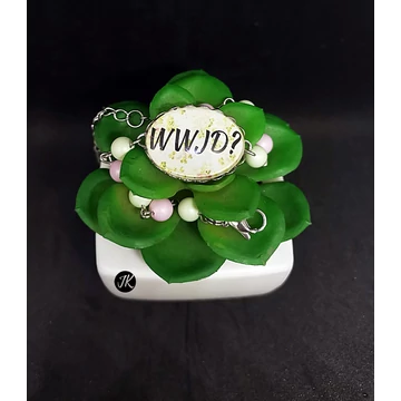 WWJD? - swarovski gyöngyös üveglencsés karkötő,nemesacél