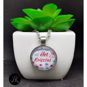 nekem az élet Krisztus - igés, keresztény ezüst színű üveglencsés nyaklánc
