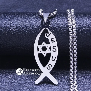 Jesus - Ichtys - Dávid Csillag - medálos nemesacél nyaklánc