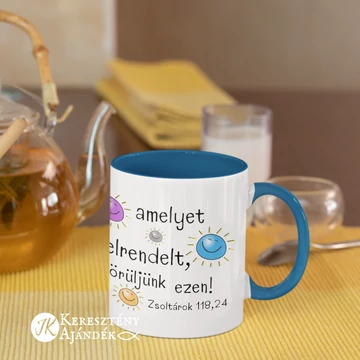 Ez az a nap, amelyet az Úr elrendelt - igés, keresztény feliratos, kerámia bögre 330 ml VILÁGOSKÉK