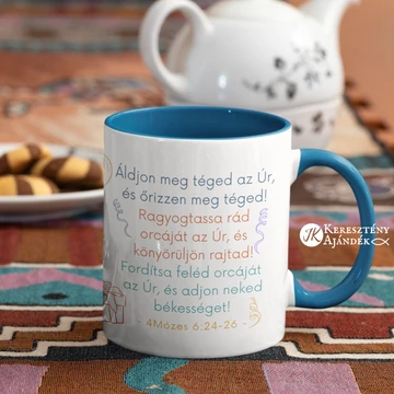 Ároni áldás: Áldjon meg téged az Úr, és őrizzen meg téged! - igés, keresztény feliratos, kerámia bögre 330 ml VILÁGOSKÉK