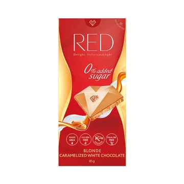 RED Delight Karamellizált fehér csokoládé édesítőszerekkel 85 g táblás csokoládé ( gluténmentes, kosher, pálmaolajmentes )