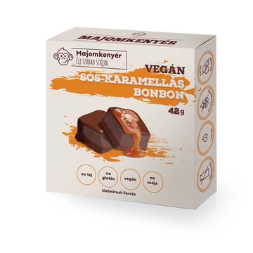 Sós-karamellás bonbon 42g - gluténmentes, tejtermék felhasználása nélkül készült, tojásmentes, vegán bonbon, cukorral és rizssziruppal édesített