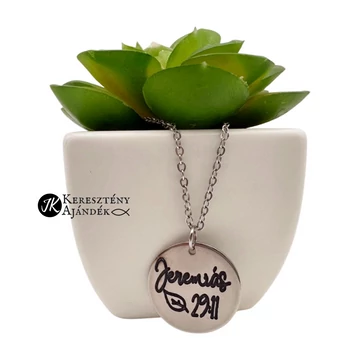 Jeremiás 29:11 - gravírozott, keresztény feliratos, nemesacél, medálos női nyaklánc, lánchosszabbítóval EZÜST színű ( 20mm )