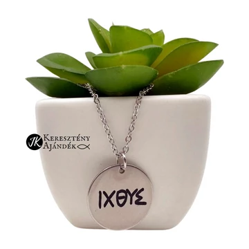 Ichthys ΙΧΘΥΣ - gravírozott, keresztény feliratos, nemesacél, medálos női nyaklánc, lánchosszabbítóval EZÜST színű ( 20mm )