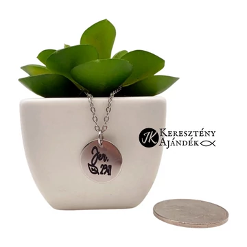 Jer. 29:11 - gravírozott, keresztény feliratos, nemesacél, medálos női nyaklánc, lánchosszabbítóval EZÜST színű ( 15mm )