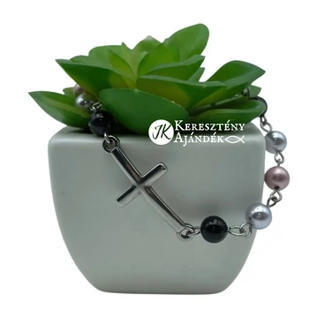 Keresztes, nemesacél, swarovski gyöngyös, karkötő, állítható méret (fekete, levendula, rózsaszín)