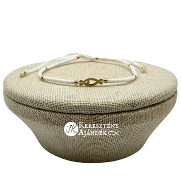 Ichthys ( halas ) karkötő fehér bogyós kiegészítővel - keresztény, nemesacél, női karkötő, ARANY színű ( állítható méret )