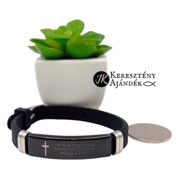 I can do all things through Christ who strengthens me (Philippians 4,13) - igés, keresztény, nemesacél- szilikon férfi karkötő ( angol)
