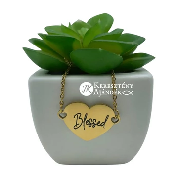 Blessed - gravírozott, keresztény feliratos, nemesacél, medálos női karkötő, állítható ARANY színű - ( min. 16 cm - max. 21 cm ) szív alakú