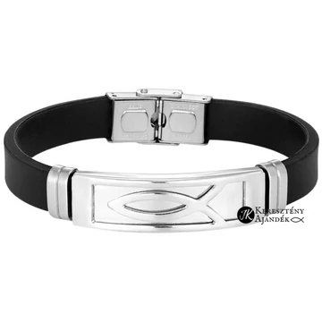 Ichthys ( halas ) - nemesacél - szilikon karkötő, férfiak számára ( 19 cm )