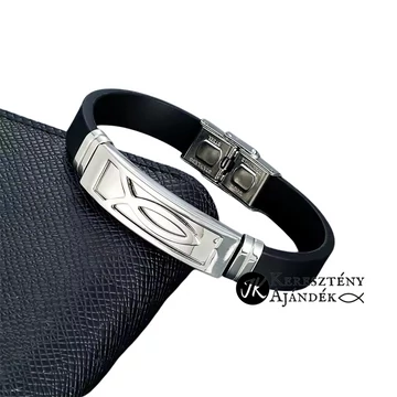 Ichthys ( halas ) - nemesacél - szilikon karkötő, férfiak számára ( 19 cm )