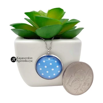 Teremtett világ: Pöttyös - üveglencsés, medálos nemesacél nyaklánc ( világoskék )