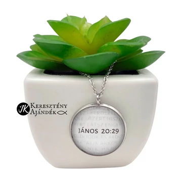 János 20:29: Mivel látsz engem, hiszel - igés, keresztény feliratos, üveglencsés nemesacél nyaklánc