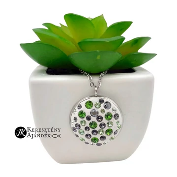 Fehér, swarovski kristályos (zöld, fekete, fehér) medálos, nemesacél nyaklánc ( 20 mm )