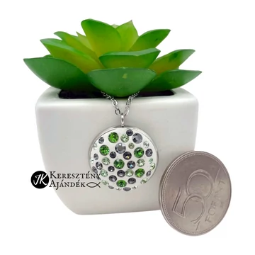 Fehér, swarovski kristályos (zöld, fekete, fehér) medálos, nemesacél nyaklánc ( 20 mm )