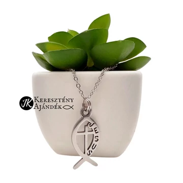 Nemesacél, Jesus ichthys ( halas ), keresztény szimbólumos, medálos nyaklánc