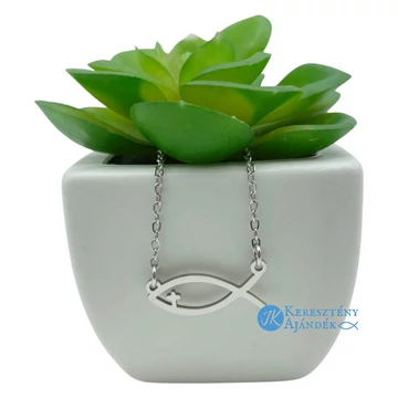 Ichthys ( halas ) kereszttel - keresztény szimbólumos, medálos, nemesacél nyaklánc ( 47 cm ) EZÜST színű