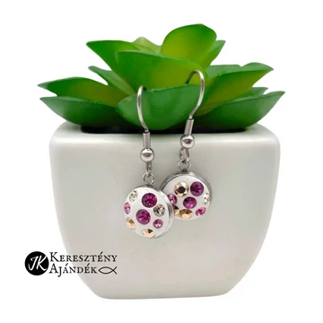 Lila / Pink -pezsgő, swarovski kristályos, medálos fülbevalós szett (nemesacél) 20 mm