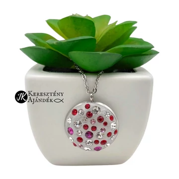 Piros - rózsaszín, swarovski kristályos,medálos fülbevalós szett nemesacél