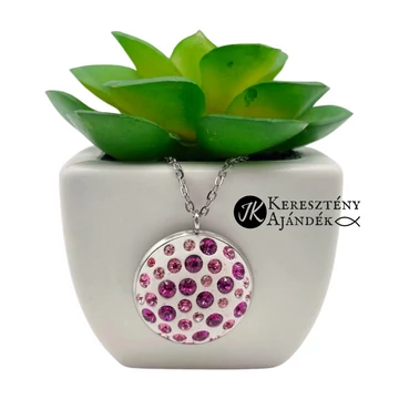 Fehér, swarovski kristályos (lila, rózsaszín,fehér), medálos fülbevalós szett ( nemesacél ) 20 mm
