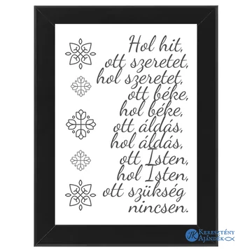 Házi áldás - keresztény kép, keretben, 13*18 cm méret, FEKETE színben