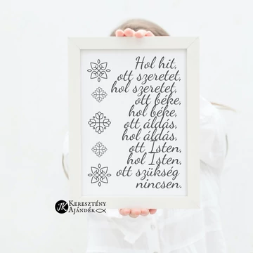 Házi áldás - igés, kép, keretben, A4 - es méret, FEHÉR színben