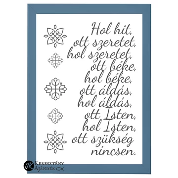 Házi áldás - igés, kép, keretben, A4 - es méret, PETROLKÉK színben