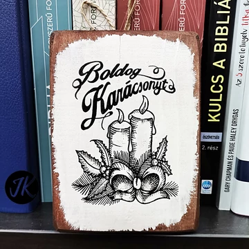Boldog Karácsonyt - fa, fatábla, igés falikép ( felakasztható ) 10*13 cm