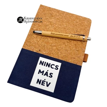 Nincs más név - igés, keresztény feliratos, parafa és pamut jegyzetfüzet igével - kb. A5 - ös méretű, vonalas lapokkal és ajándék golyóstollal ( KÉK )