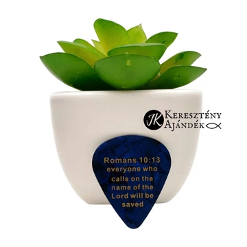 Pick Jesus: everyone who calls on the name of the Lord will be saved / aki segítségül hívja az Úr nevét, üdvözül - celluloid gitárpengető a Római levél 10:13 igeverssel SÖTÉTKÉK