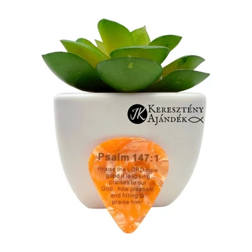 Pick Jesus: Praise the Lord. How good it is to sing praises to our God. How pleasant and fitting to praise him! / Dicsérjétek az Urat! - celluloid gitárpengető a Zsolt. 147:1 igeverssel NARANCSSÁRGA
