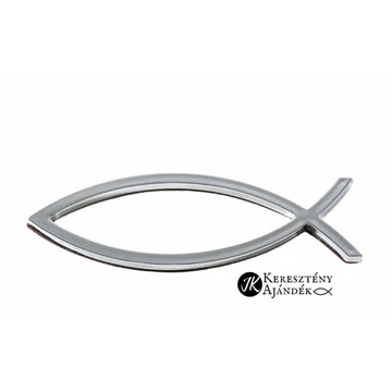 Autó embléma Ichthys ( hal ) ezüst színű, autó matrica, nagy méret ( 13 cm ), 3D forma