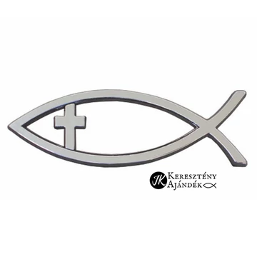Autó embléma Ichthys (hal kereszttel ) ezüst színű, autó matrica, 3D forma