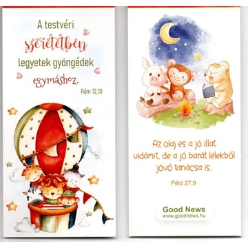 A testvéri szeretetben legyetek gyöngédek egymáshoz - mágneses, keresztény feliratos, igés, papír könyvjelző