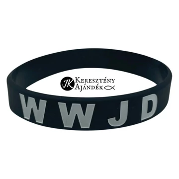 What would Jesus do (  Mit tenne Jézus )? WWJD - Szilikon karkötő-angol felirattal + magyar ige (egy méret)