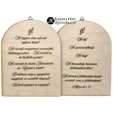 Tízparancsolat/ 10 parancsolat / - gravírozott, igés, keresztény feliratos, NATÚR fatábla, falikép, 14*18 cm-es, akasztóval ( 2 db tábla )