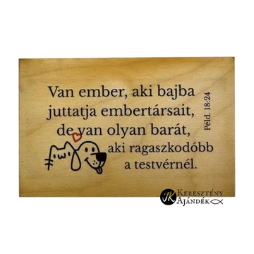 Van ember, aki bajba juttatja embertársait, de van olyan barát, aki ragaszkodóbb a testvérnél - igés, keresztény feliratos, NATÚR fatábla színes nyomattal, 6,5*10 cm - es
