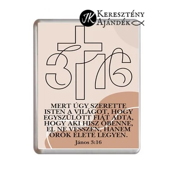 Igés hűtőmágnes - Mert úgy szerette Isten a világot János 3:16 - igés, keresztény feliratos hűtőmágnes műanyag, 76*57 mm