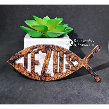 Ichthys, Jézus Krisztus - 3D-s fa hűtőmágnes, keresztény 