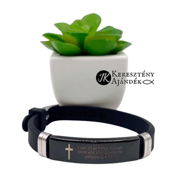 I can do all things through Christ who strengthens me (Philippians 4,13) - igés, keresztény, nemesacél- szilikon férfi karkötő ( angol)
