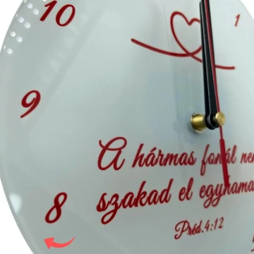 A hármas fonál nem szakad el egyhamar. Préd. 4,12 - igés, ÜVEG falióra ( szublimációs, 20cm ) - sima felületű, AKCIÓS, kis szépséghibával