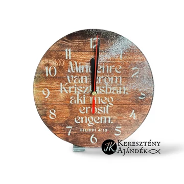 Mindenre van erőm Krisztusban - igés, keresztény feliratos, ÜVEG falióra ( szublimációs,20cm - texturált felületű )