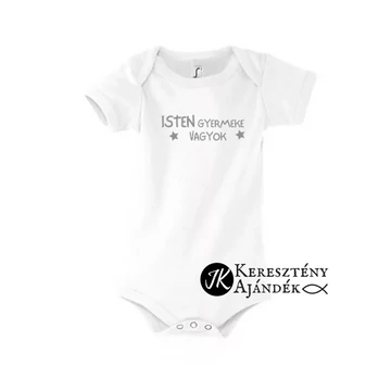 Isten gyermeke vagyok - keresztény feliratos body, rövid ujjú, unisex fazon, FEHÉR színben ( akár keresztelőre is ) 12 - 18 hónapos méret + videós bemutató