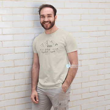 A hit hegyeket mozgat - igés, mintás, keresztény feliratos, kereknyakú férfi / unisex póló, NATÚR S - 2XL ( S )