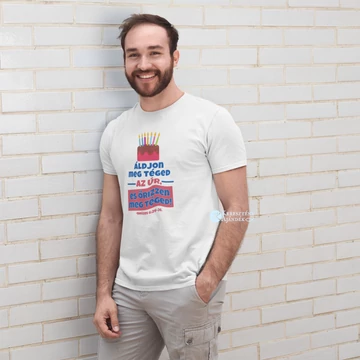 Ároni áldás - Szülinapos - igés, mintás, keresztény feliratos, kereknyakú férfi / unisex póló, FEHÉR S - 4XL méretben ( S )