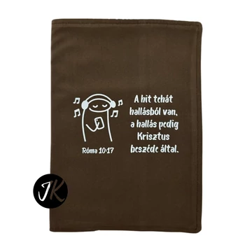 A hit tehát hallásból van, a hallás pedig Krisztus beszéde által. Róma 10,17 - bibliaborító textil anyagból EFO / RÚF méretre BARNA