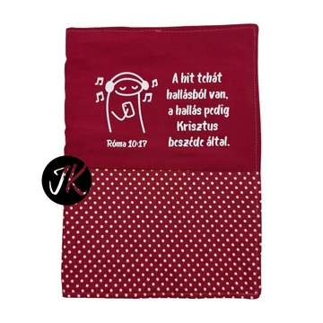 A hit tehát hallásból van, a hallás pedig Krisztus beszéde által. Róma 10,17 - bibliaborító textil anyagból EFO / RÚF méretre BURGUNDI BORDÓ PÖTTYÖS