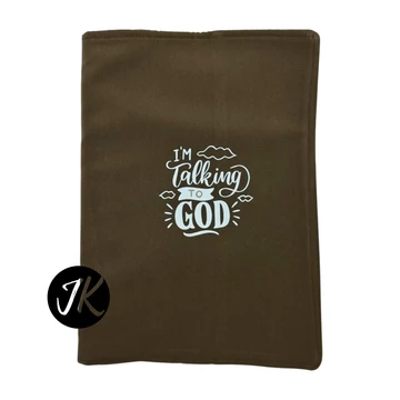 I'm talking to God - bibliaborító textil anyagból EFO / RÚF méretre BARNA
