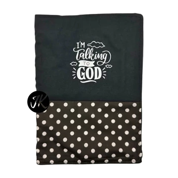 I'm talking to God - bibliaborító textil anyagból EFO / RÚF méretre FEKETE-SÖTÉTBARNA PÖTTYÖS